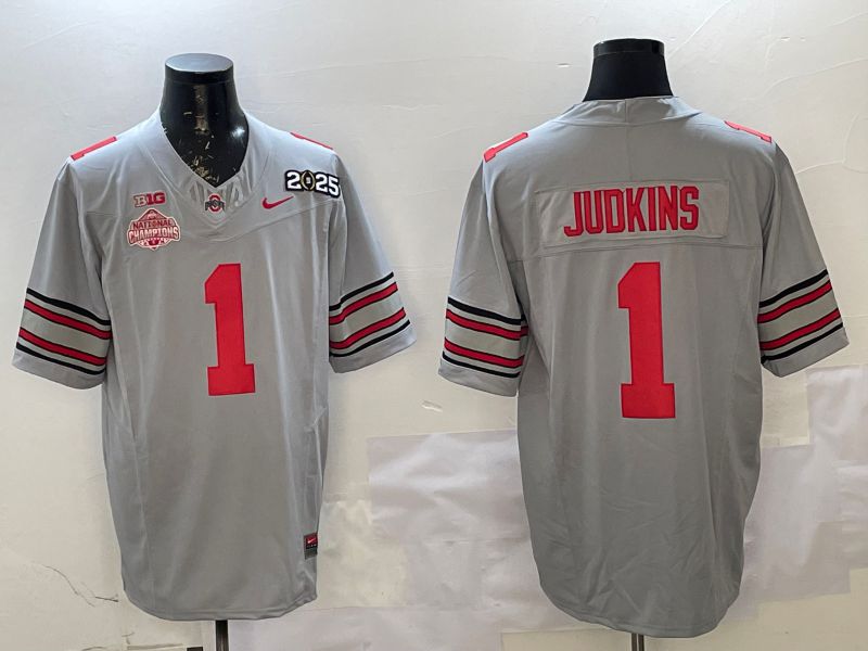 Men Ohio State Buckeyes #1 Judkins Grey Three generations Nike 2025 NCAA Jersey->ncaa teams->NCAA Jersey